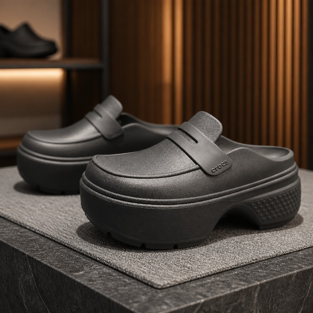 Crocs Stomp Iconic Platform Loafer Shoes W8/M6 Black Slip-On Goth Mule